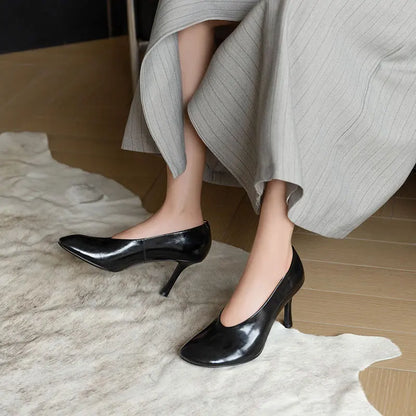 Woman Shoes Sexy Heeled For Retro Pumps French Style Leather Pumps Slip On European Spring High Heels Handmade Vintag Dress Pump