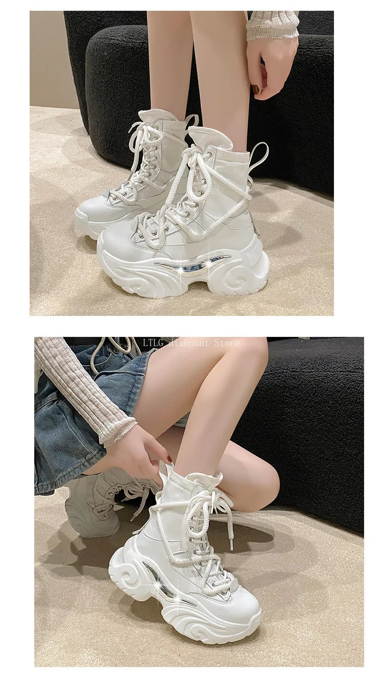 Women's Pink Boots Platform New in  Calf High Boot Woman Winter Girl's Ankle Bootie White Sneakers Trends 2023 Cross Strap Bling