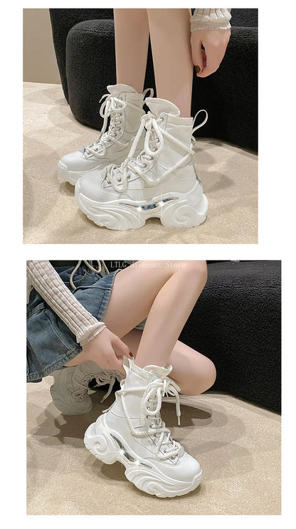 Women's Pink Boots Platform New in  Calf High Boot Woman Winter Girl's Ankle Bootie White Sneakers Trends 2023 Cross Strap Bling