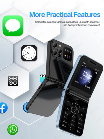 Foldable Mobile Phones Speed Dial 2 SlM Cards 2.4" Display Cellphone Call Recording LED flashlight Blacklist FM Radio Telephones