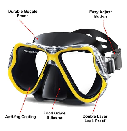 Myopia Snorkel & Dive Mask for Adults with Anti-Fog Spray ,Box,Dry Top Snorkel, Adjustable Strap Free Breathing Design