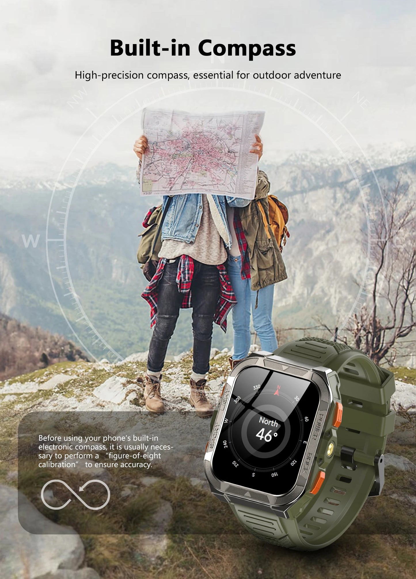Blackview W80 PRO Outdoor Smart Watch with GPS Positioning, 1.91‘’ TFT Display 900mAh with Flashlight Health Monitoring Watch
