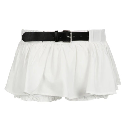 Sexy Low Waist White Mini Skirt Women Fashion with Belt Kawaii Preppy Short Skirts Y2K Korean Streetwear Pleated A Line Skirts
