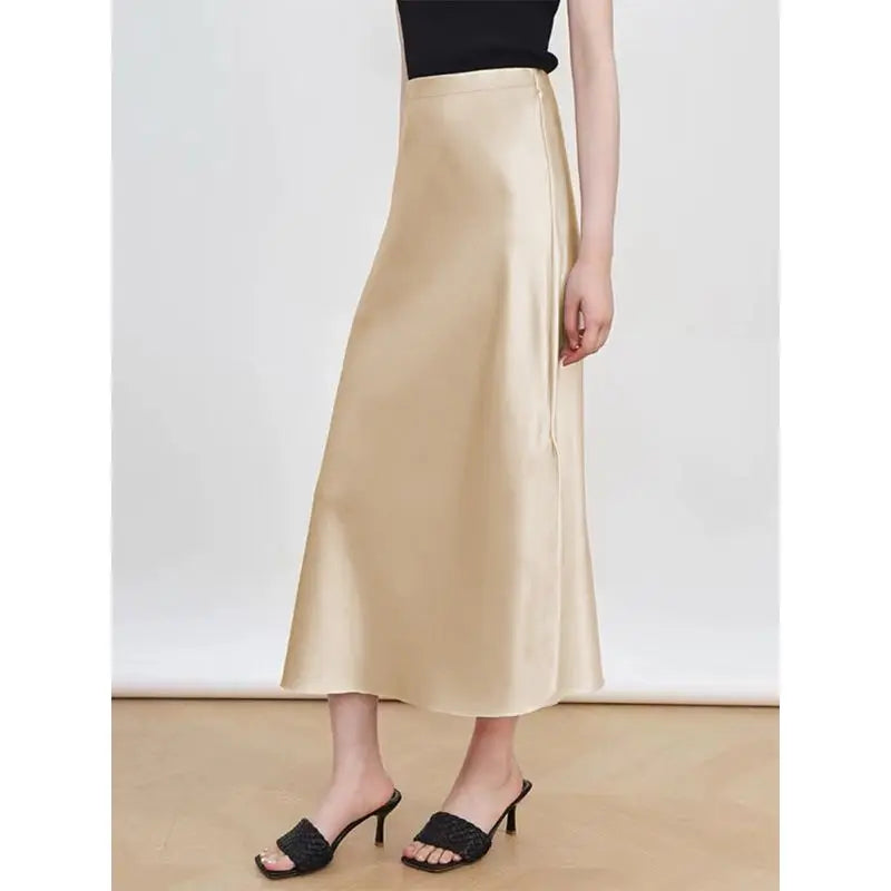 Fashion Oversized Women Clothing Satin Skirts Summer Temperament Solid Color High Waist A-line Skirt Female Simplicity Skirt