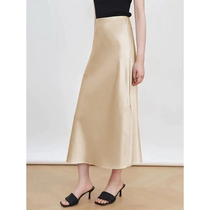 Fashion Oversized Women Clothing Satin Skirts Summer Temperament Solid Color High Waist A-line Skirt Female Simplicity Skirt