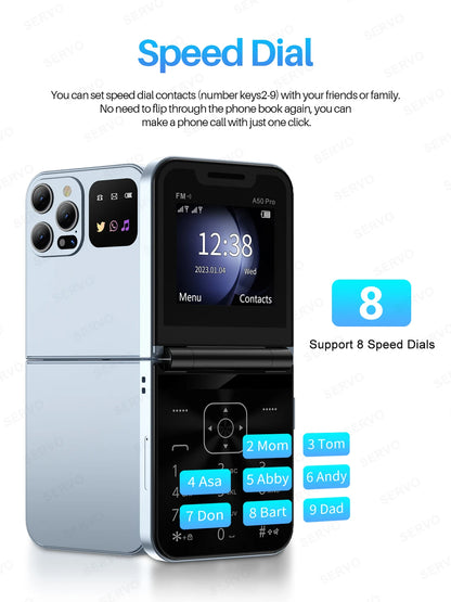 Foldable Mobile Phones Speed Dial 2 SlM Cards 2.4" Display Cellphone Call Recording LED flashlight Blacklist FM Radio Telephones