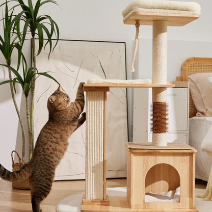 Indoor Cat House with Scratcher, Trees, Towers for Large Cats, Tall Toy, Multiple Hamocks, Park Scrapers Tool, Silicone Carrier
