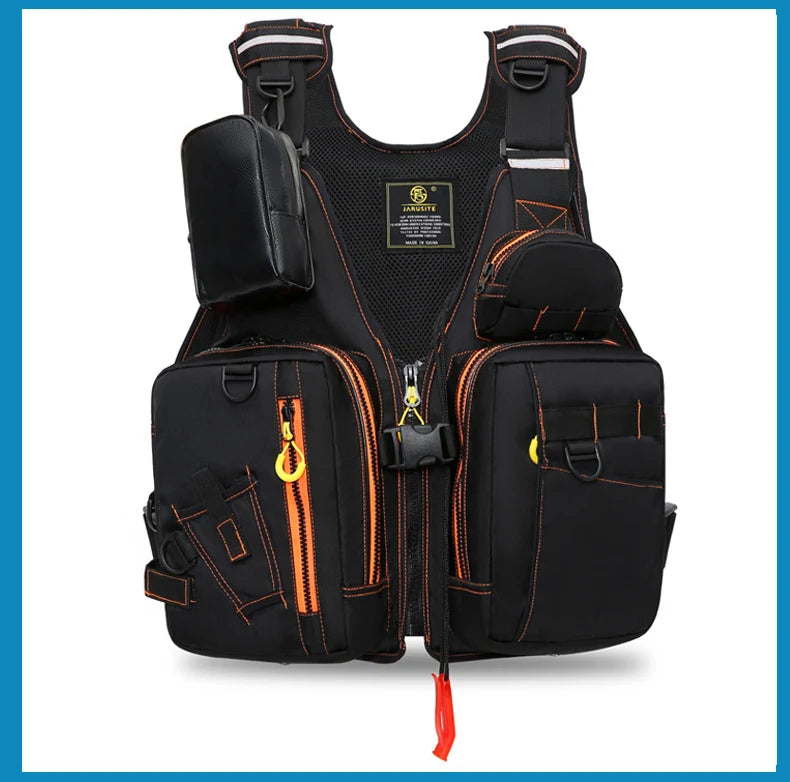 multi-functional life jacket vest for outdoor fishing, a must-have for safety. Multiple pockets for storage, buoyant materials