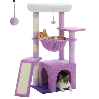 Cat Tree for Indoor Cats, Small Cat Tower with Large Cat Condo, Cat Scratching Posts, Cozy Cat Hammock and Cat Scratching Ladder