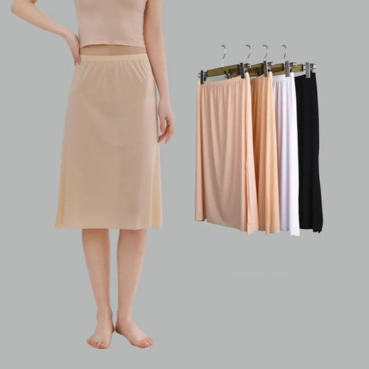 High Waist Solid Color Cotton Women Long Petticoat Ice Silk Underskirt Underskirt Half Slips Safety Underskirt Slips
