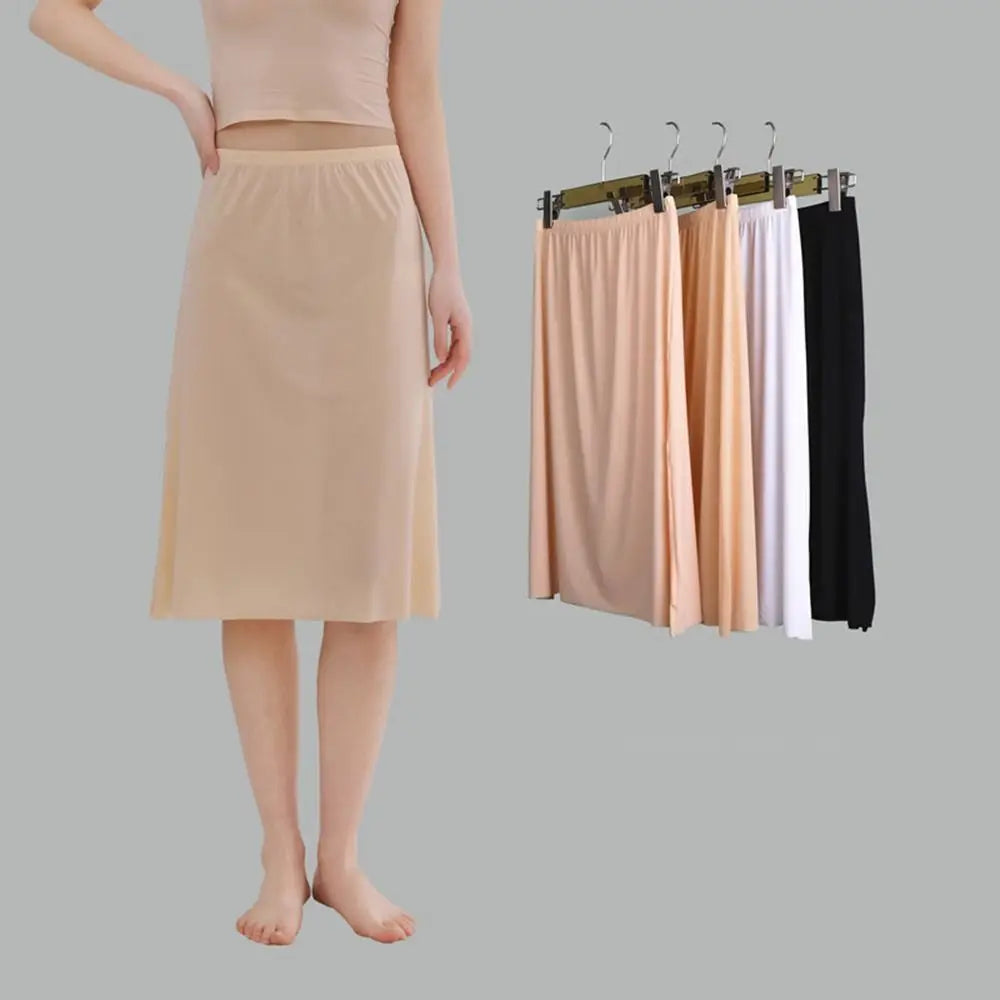 High Waist Solid Color Cotton Women Long Petticoat Ice Silk Underskirt Underskirt Half Slips Safety Underskirt Slips