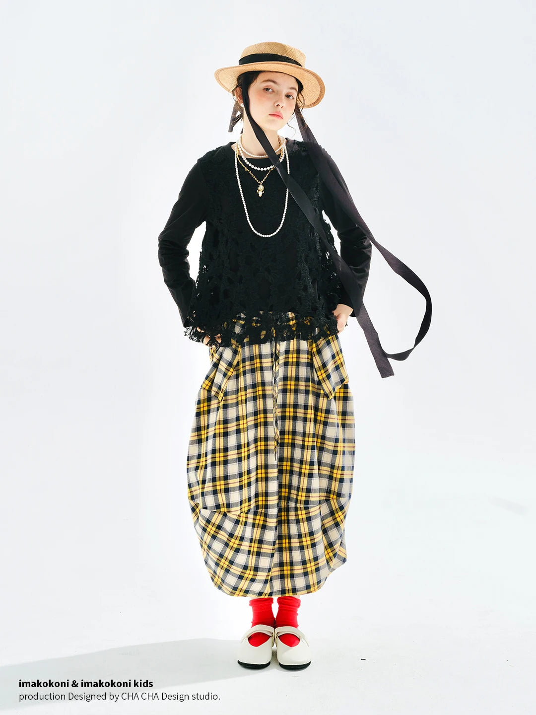 Yellow checkered skirt 2025 imakokoni original autumn Japanese color woven artistic pure cotton lantern skirt for women 255122