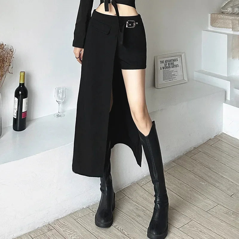 Gothic Patchwork Sexy Mini Skirts Goth Dark Techwear Women Grunge Irregular Hem High Waist Cargo Skirt Hip Hop Black Summer 2023