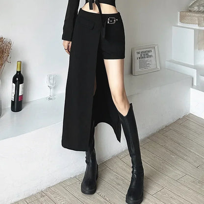 Gothic Patchwork Sexy Mini Skirts Goth Dark Techwear Women Grunge Irregular Hem High Waist Cargo Skirt Hip Hop Black Summer 2023