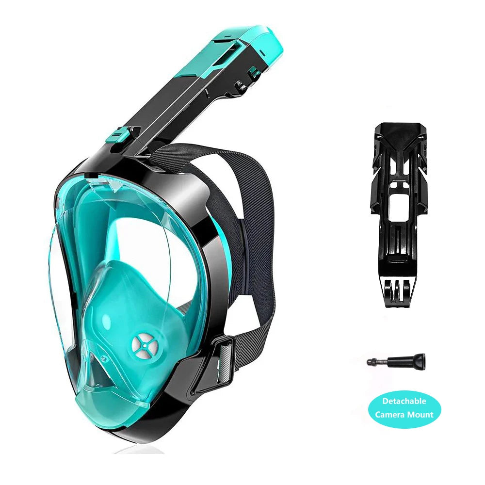 Full Face Diving Mask for Men Women Swim Snorkel Mask with Detachable Camera Mount Adult Snorkeling Tube Goggles Set Scuba Gear