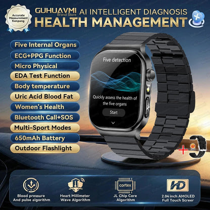 New Blood Lipids Uric Acid Blood pressure Smart Watch Men ECG+PPG Fitness Tracker Clock Heart Rate Bluetooth call Smart watches
