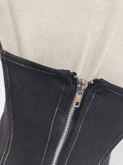 TWOTWINSTYLE Colorblock Slimming Spliced Lace Up Dresses for Women Halter Neck Sleeveless Patchwork Ruffles Fold Dress Female