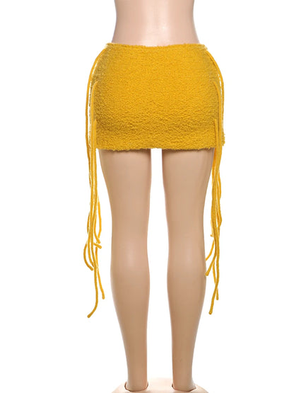 Nibber Basic Sexy Furry Side Tassel Skirts Women Y2K Peach Hip Summer Solid Wild Hipster Streetwear Skinny Midnoight Mini Bottom