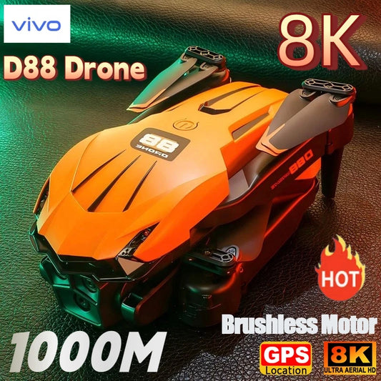 VIVO D88 Drone 8K Aerial HD Dual Camera Photography Intelligent Obstacle Avoidance Brushless Motor 5G WIFI GPS Return VR Drone