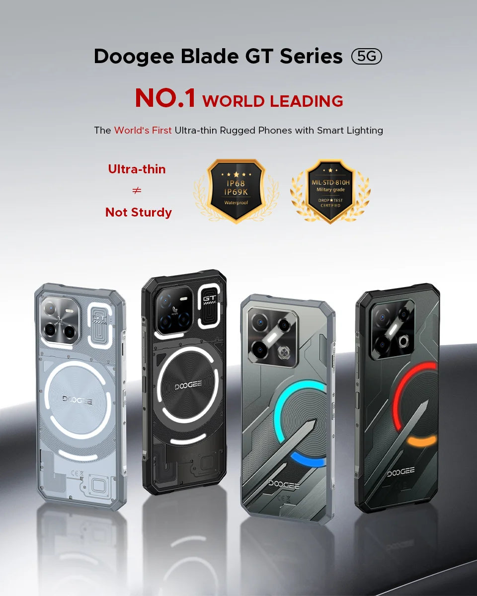 World Premiere DOOGEE Blade GT Pro 5G Rugged Phone LED Light Effect 12GB 512GB 10.5mm Ultra-thin 100MP AI Camera 5800mAh Battery