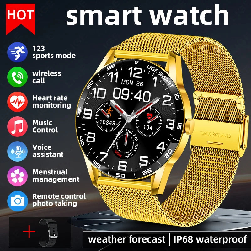 LIGE New Steel Smart Watch Men 1,38inch Bluetooth Call Business Men Watches Fitness Activity Sports Heart Rate Health Smartwatch