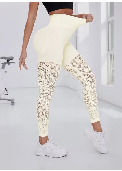 Women Gym Hollow Out Leggings Elastic Butt Lifting Fitness Athletic Workout Yoga Pants Exercise Leggins Outdoor Sports Tights