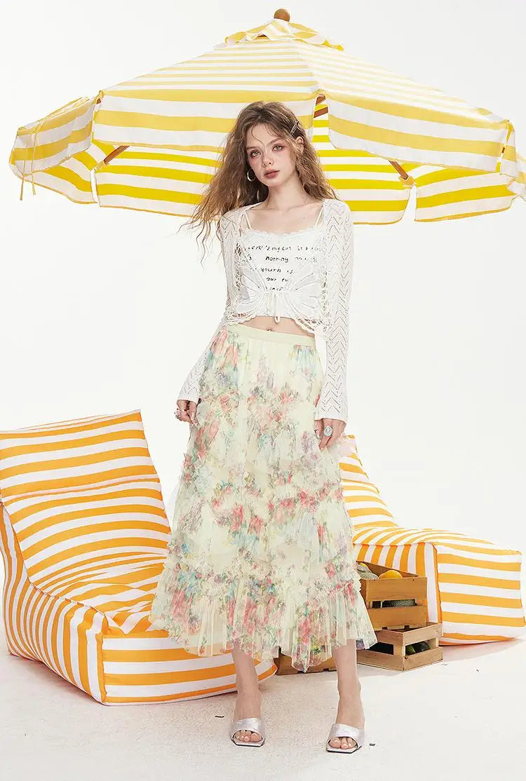 ELFSACK 2025 Summer New Arrivals High Waisted A-Line Floral Chic Skirt For Women