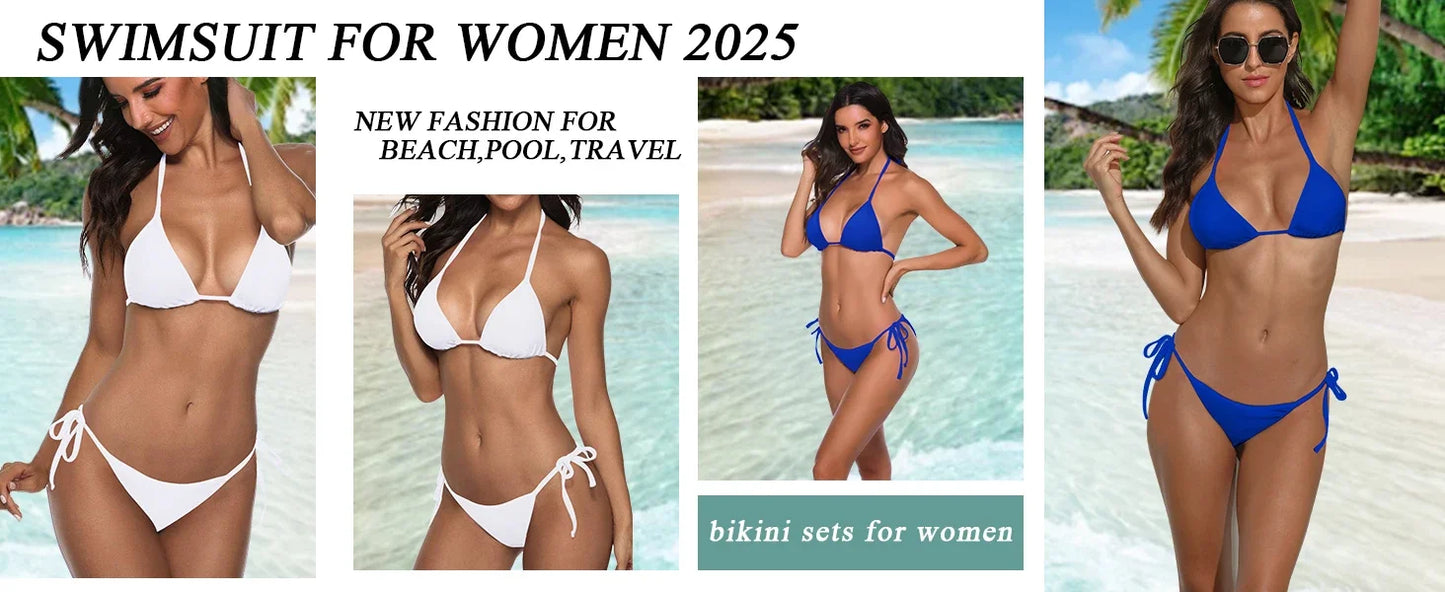 Women's Swimsuit and Bikinis Sets Solid Trendy Swimwear Stylish Sexy Woman Swimsuits Holiday Summer Beach Essentials