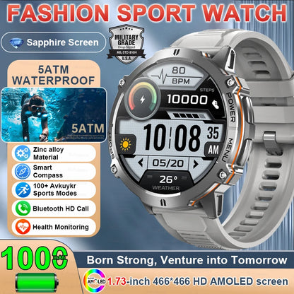 2025 New Outdoor Military Smart Watch Men 1.73" AMOLED IP69K 5ATM Waterproof 1000mAh Super Large Battery BT Call Smart  Watches