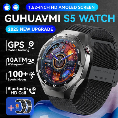 Luxury Metal Smart Watch For Men AMOLED Screen Bluetooth Call GPS Tracking Sports Heart Rate Monitor Smart watch For Android iOS
