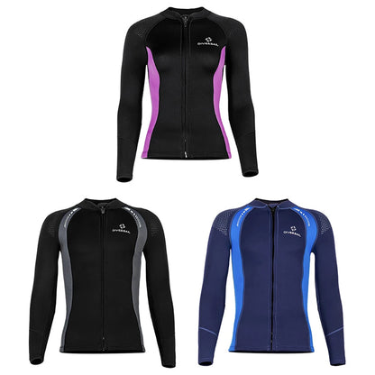 2025 New Men Women Wetsuit Top 3mm Neoprene Wetsuit Jacket Long Sleeve Front Zipper Swimsuit Surfing Diving Tops for Water Sport