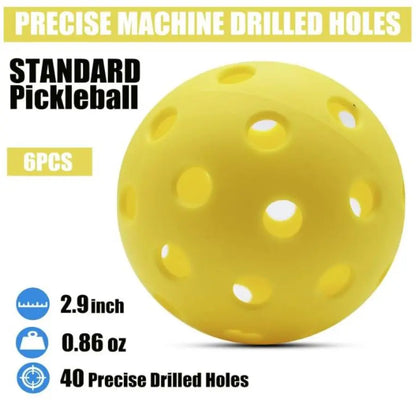In/Outdoor Pickle Balls, 6 Pack of 26/40 Holes with Mesh Bag USAPA Approved Pickleballs Set High Visibility Durable Pickle Balls