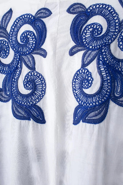 HH Blue Floral Embroidery Skirt For Women Fashion Casual Loose Elastic Waist Skirt Pleated Woman High Waist Midi Skirts