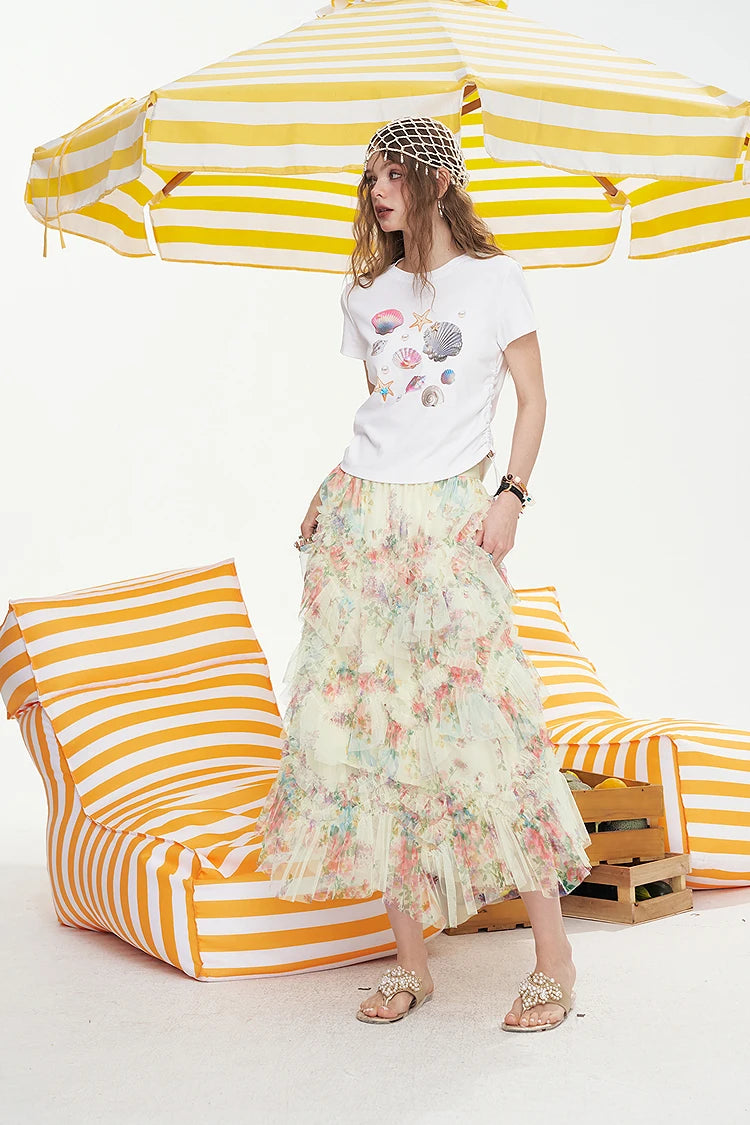 ELFSACK 2025 Summer New Arrivals High Waisted A-Line Floral Chic Skirt For Women