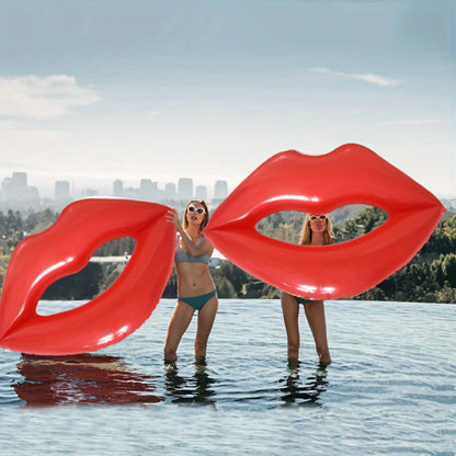 2 Pcs Inflatable Red Lip Pool Float, Portable PVC Water Mat for Beach & Pool Parties