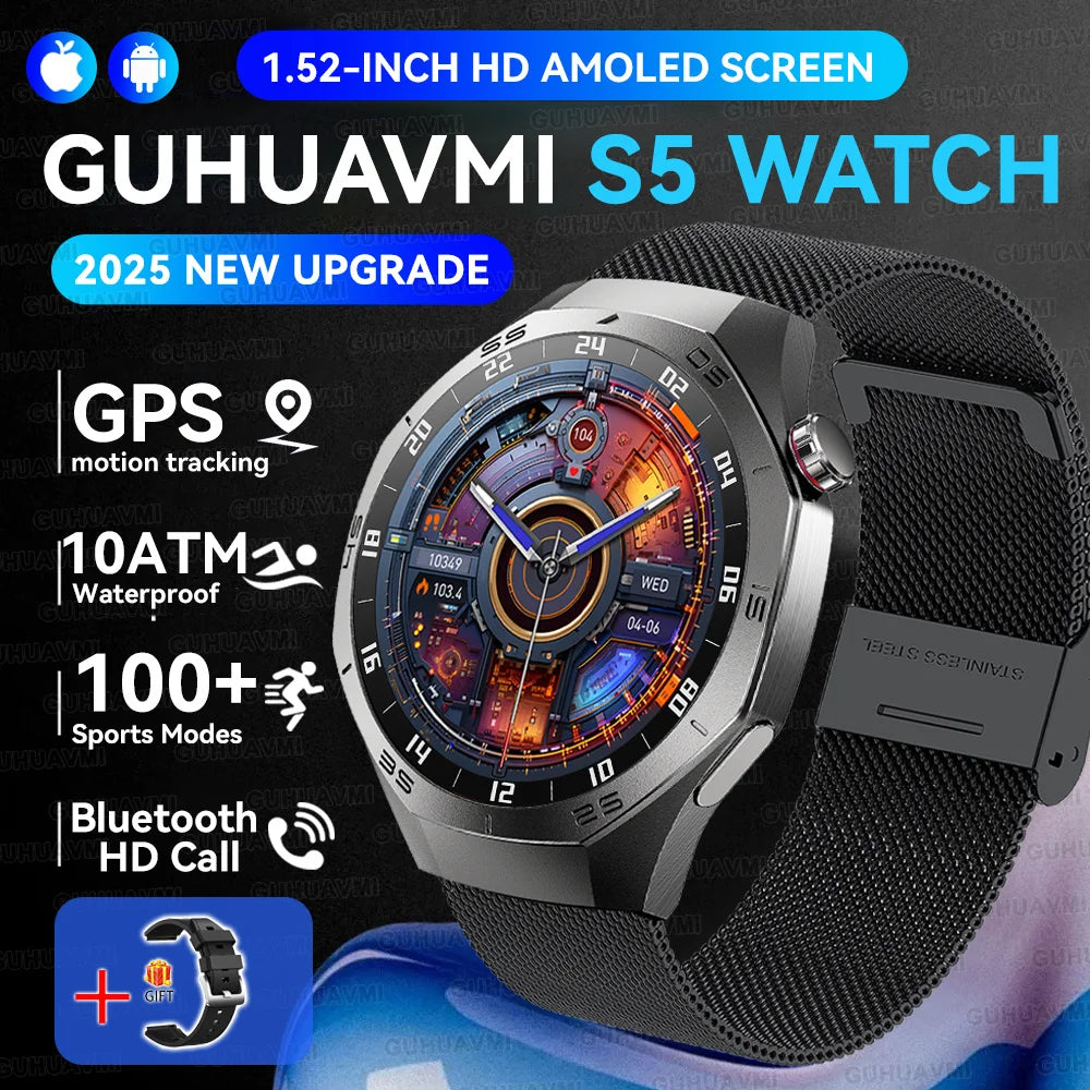 Luxury Metal Smart Watch For Men AMOLED Screen Bluetooth Call GPS Tracking Sports Heart Rate Monitor Smart watch For Android iOS