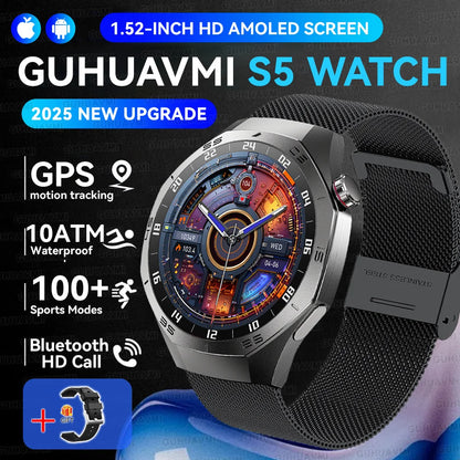 Luxury Metal Smart Watch For Men AMOLED Screen Bluetooth Call GPS Tracking Sports Heart Rate Monitor Smart watch For Android iOS
