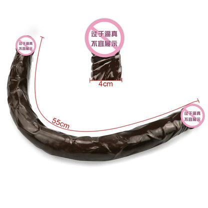 Double headed 55CM long and thick simulated dildo for adult with anal plug for lesbians