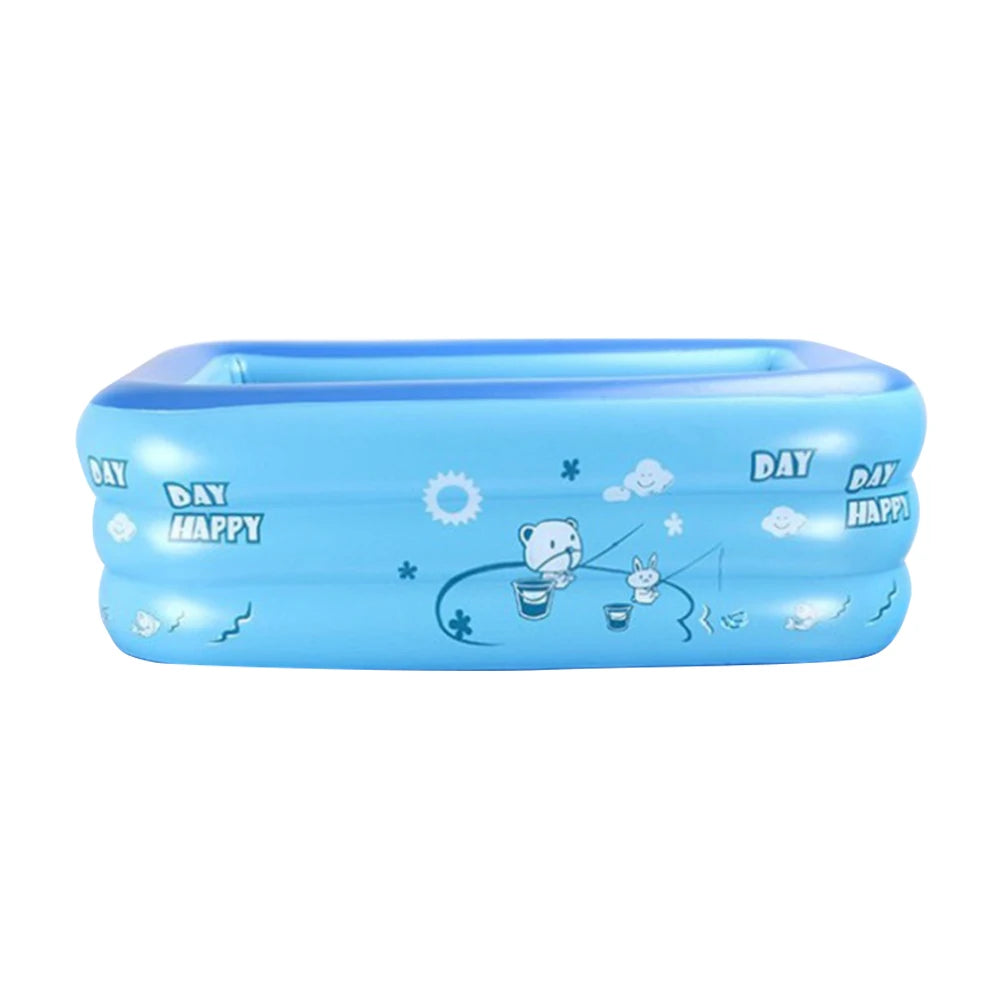 Inflatable Blow Up Swimming Pool Indoor Outdoor Rectangle Kid Bathing Tub Toddler Water Game Play Center 3 Rings Cartoon Printed