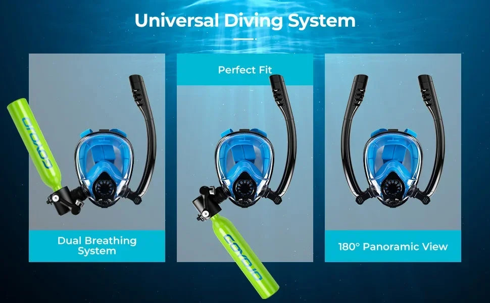 Mini Scuba Tank and Snorkel Mask Combo, 0.5L Scuba Gear with 6-10 Mins of Underwater Breathing, Underwater Breath System