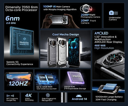 Global Version DOOGEE S200 5G Rugged Phone 12GB +256GB 6.72" Display 100MP AI Main Camera 10100mAh Mobilephone Android 16 NFC