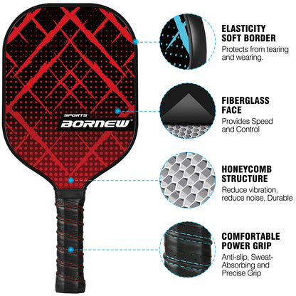 Pickleball Paddles Set of 4, Fiberglass Surface Pickleball Set with 6 Pickleball Balls, 4 Overgrip Lightweight for Beginners