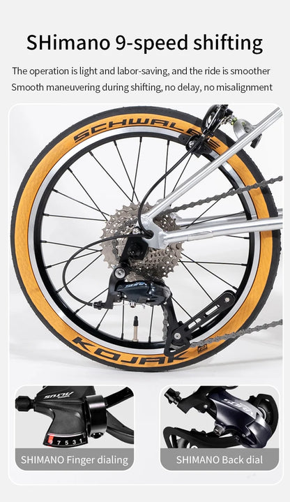 Litepro S9 Aluminum Alloy Frame 16 Inch 9 Speed Tri-fold Bicycle S /Y BAR Light Weight Foldable Bicycle Mini Folding Bike