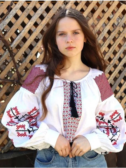 Retro Print Blusas Mujer Indie Folk Woman 2025 Shirts & Blouses O-neck Tassel Lace Up Clothing Loose Casual Camisas New Tops