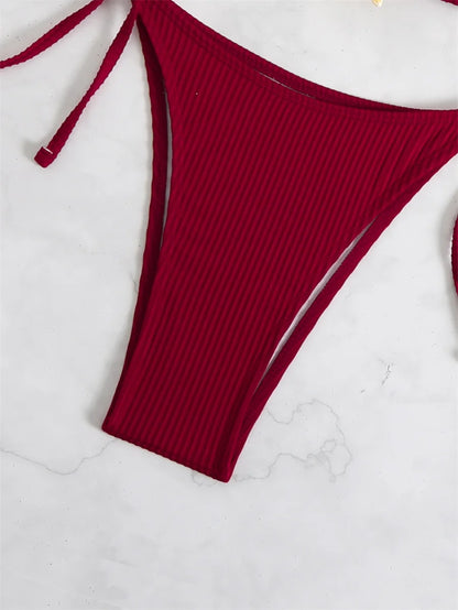 Women Swimsuits Separate Halter Bikinis Set With Chest Pad Solid Color With Starfish Beachwear Summer Vacation Two-Piece Sets