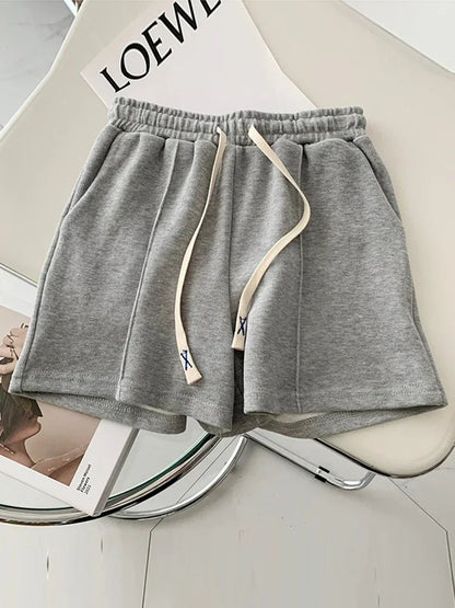 2026 Summer Shorts Women Elasticity Lovely Girls Korean Style Sweet Students Harajuku Simple Pure Gray Trousers Female New