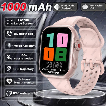 1000 mAh Smart Watch Men Women 1.85-Inch AMOLED GPS 100+Sports Mode Watches Heart Rate Bluetooth Call IP68 Waterproof Smartwatch