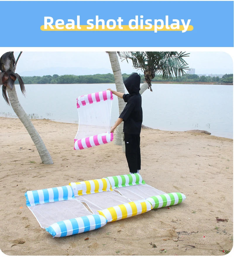 Foldable Inflatable Floating Swimming Pool Party Water Hammock Air Mattresses Pvc Stripe Water Floating Inflatable Mat Set