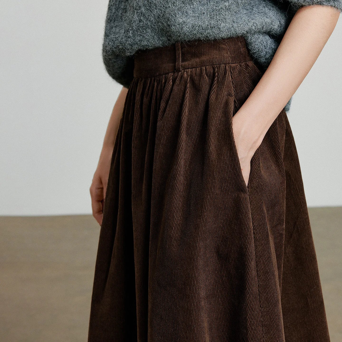 TOYOUTH Women Skirt 2025 Autumn New Corduroy Pure Cotton Ankle Length Umbrella Skirt