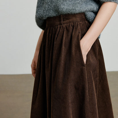 TOYOUTH Women Skirt 2025 Autumn New Corduroy Pure Cotton Ankle Length Umbrella Skirt
